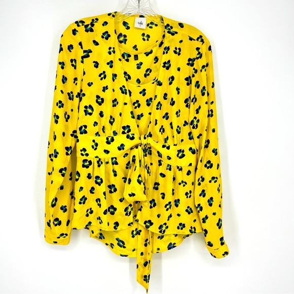 Cabi Sunny Set Blouse Tank Yellow Animal Print Cheetah Wrap Tie Size Small 5596 - Picture 3 of 7